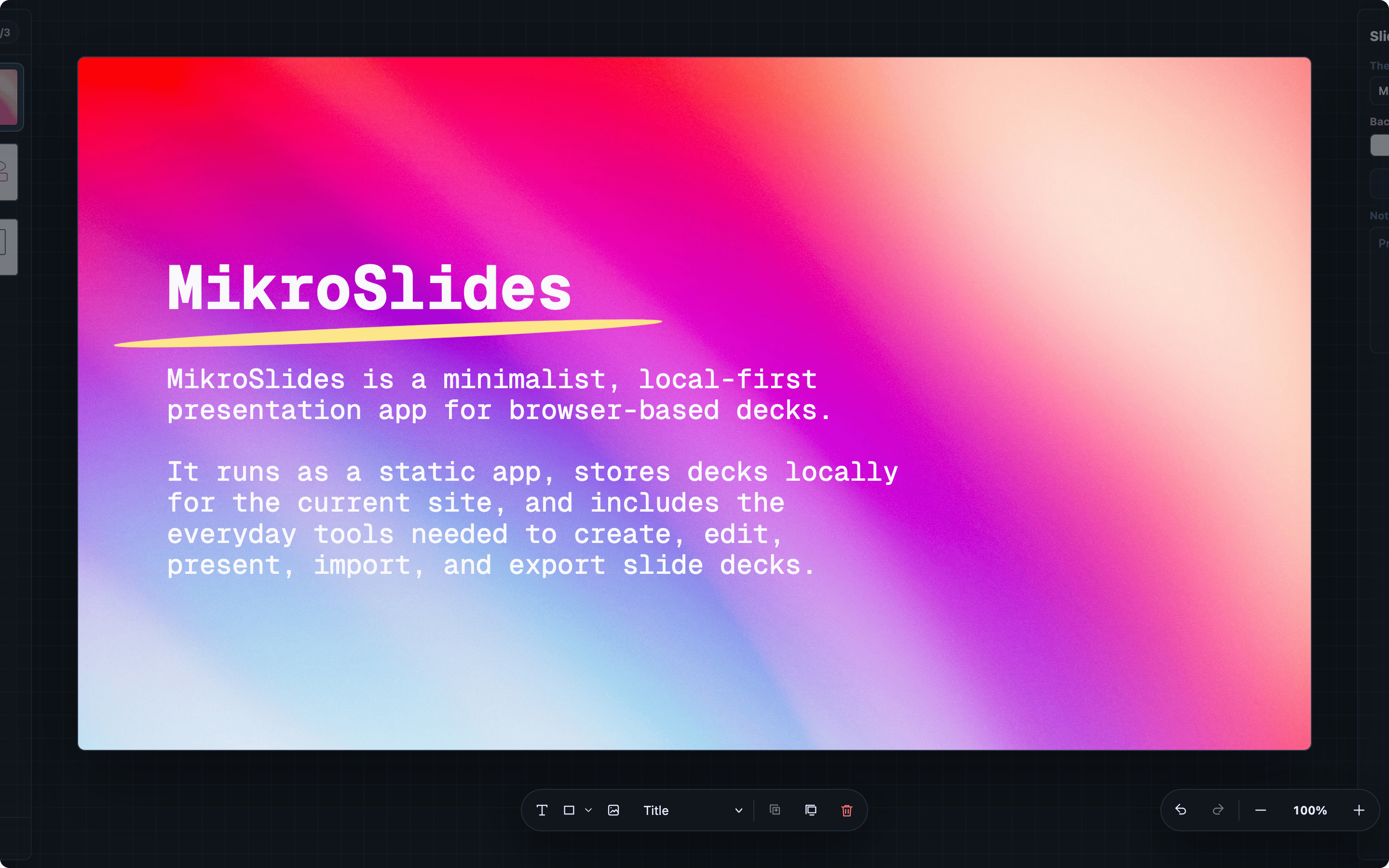 MikroSlides interface screenshot